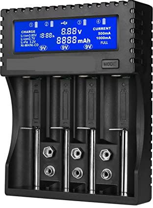 KOZWAY AA AAA 18650 Chargeur de Batterie LCD Display 4 Slots Smart Charger for Li-ION 26650 6F22 16340 9V Piles