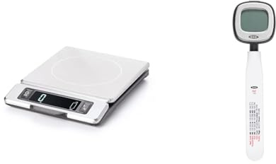 OXO Good Grips 5kg Stainless Steel Food Scale & Good Grips Chef's Precision Digital Instant Read Thermometer, Metallic Black, 25.4x10.9x1.8cm