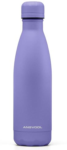ANGVOOL Insulated Water Bottle, Stainless Steel Metal Thermal Flask for Hot and Cold Drinks, Leak Proof BPA Free Drinking Bottles for Kids or Adults (Purple, 500ml)