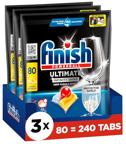 Finish Ultimate Infinity Shine Citrus Spülmaschinentabs – Geschirrspültabs für ultimative Reinigung, Fettlösekraft und Glanz mit Schutzschild – Sparpack mit 240 Tabs (3x80 Stück)