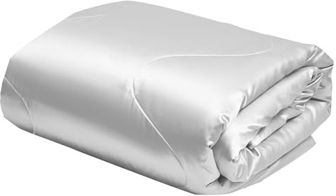 YASMENG Satin Bettdecke 155x220 Weiß Satin Sommerdecke 155x220 200 GSM Seidige Seide Sommerdecke Leicht Weich Deluxe Glatt Glänzend Steppdecke für Sommer mit 2 Kissenbezüge 80x80 cm