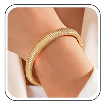 Xduargs Punk Bangle Bracelet Vintage Stretch Bangle Bracelet Gothic Flexible Wide Wristband Bracelets Chunky Thick Bangle Stretch Bracelet Stackable Round Bracelets Bangle Jewelry（Gold）