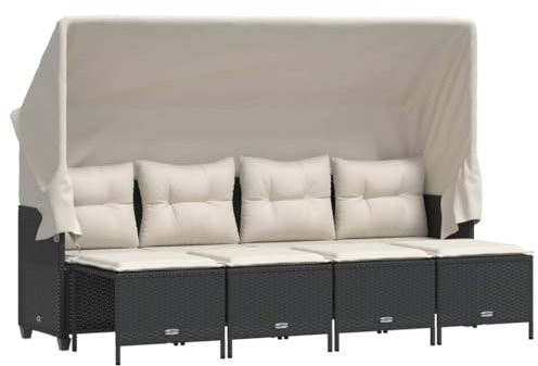 vidaXL Garten Sofa Garnitur 5-TLG., Gartenmöbel Set mit Kissen Dach, Sitzgruppe für Garten Terrasse, Lounge Hocker Sitzgarnitur, Schwarz Poly Rattan