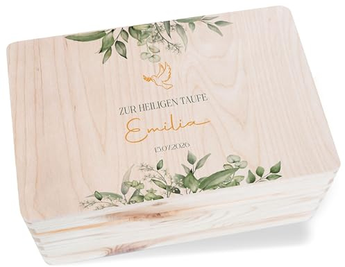 Shirtracer Erinnerungsbox Baby personalisiert Taufe Friedenstaube | Holz, 30x20x14 cm, Täufling, Patenkind, Taufgeschenke, Holzkiste, Erinnerungskiste, Aufbewahrungsbox, Geschenkebox, Kartenbox