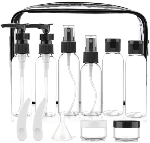 Hokretme Travel Size Bottles for Toiletries 13 Pack 2oz TSA Approved Toiletry Bottles Leak Proof Travel Kit for Women Men TSA Clear Toiletry Bag Shampoo Lotion Skincare Cosmetic Container (Black)