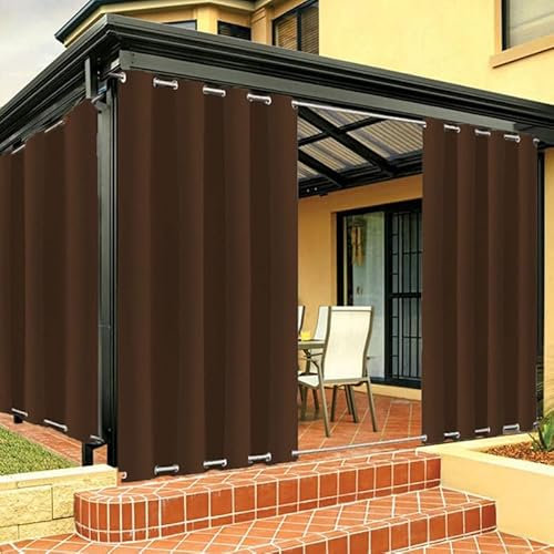Outdoor Vorhänge Wetterfest mit ösen Oben und Unten, Outdoor Vorhang Wasserdicht Winddichte Blickdicht Outdoor Gardine für Pavillon Terrasse Veranda - 1 Stück, Braun, B254xH160cm