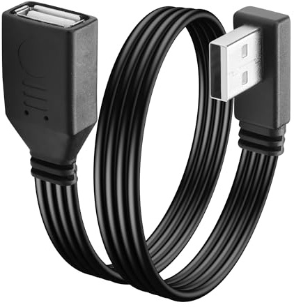 JSADZKJ 90 Grad USB 2.0 A-Stecker auf A-Buchse Flaches Kurzes Kabel - Rechtwinklige Verlängerung für Laptop, Fernseher, Tastatur, Drucker, USB-Stick - 30cm/12in (Rechts)