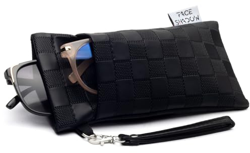 Face Shadow Double Glasses Case Soft Sunglasses Case for Women Men | Squeeze Top with Cleaning Cloth Spectacles Pouch Ultra Light and Portable