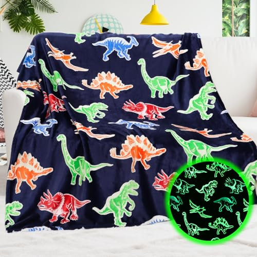 BORORO Dinosaurier-Decke für Jungen und Mädchen, weich, leuchtet im Dunkeln, für Kinder, Dinosaurier-Spielzeug, Geschenke für Jungen und Mädchen, 152,4 x 203,2 cm