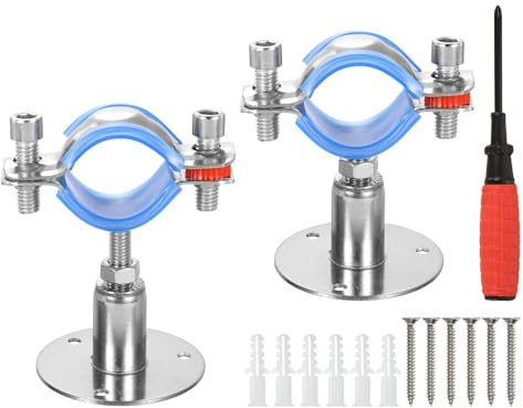 sourcing map 2pcs Pipe Support, Stainless Steel Wall Mount Ceiling Mount Pipe Support Bracket, Adjustable Height 30-50mm for OD Pipe 32-34mm