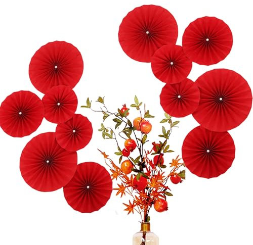 12 Piezas De Abanicos De Papel Colgantes, Decoración De Fiesta De Perlas De Flores De Abanico De Papel Rojo, Decoración De Flores De Abanico De Navidad De Carnaval De Vacaciones De Boda (perla roja)