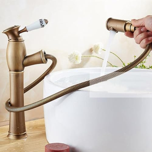 Wasserhahn Bad Ausziehbar,Waschtischarmatur mit Herausziehbarer Brause,Wasserhahn Bad Waschbecken,Einhebelmischer Mischbatterie für Badezimmer,Hoch