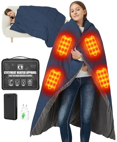 CYCYHEAT 7.4V 20000mAh Akku Heizdecke Kabellos für Herren Damen, Elektrische Wärmedecke Tragbar mit 8 Heizzonen und 3 Temperaturstufen für Zuhause & Büro