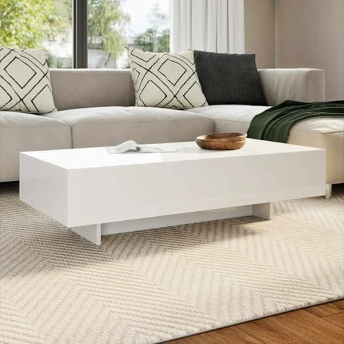 Gecheer Table Basse Haute Brillance Blanc, Table de Bout de Canapé avec Dessus de Table Robuste, Table d'appoint Table à Café, Table Centrale pour Salon Bureau