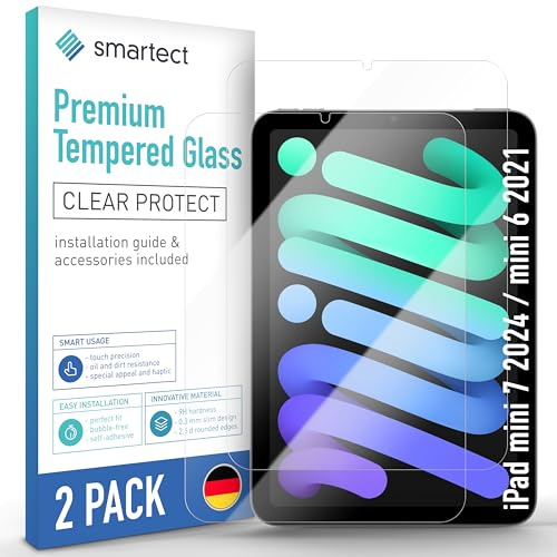 smartect Schutzglas 2 Stück für iPad mini 7 2024 / mini 6 2021 | HD Panzerfolie Anti-Kratzer, Displayschutz 0.3 mm Ultra-klar, 9H Härte, Stoßfest, Blasenfrei