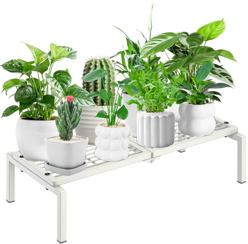 Gouisalin 1 Tier Metal Plant Stand Indoor Outdoor, Potted Multiple Flower Pot Holder Rack Plant Shelf, Heavy Duty Planter Display Shelving for Patio Balcony Garden Living Room Decorative (White)