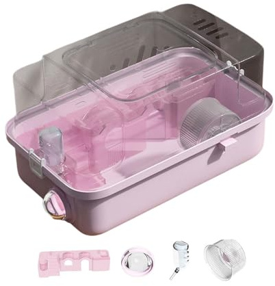 F Fityle 2 Niveles de Hámster Jaula Ventilación Multiusta con Hábitat de Hámster de Tapa Transparente Jaula de Animales Pequeños para Gerbils Ratones, Rosa