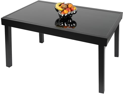 ib style Gartentisch Diplomat XXL, Ausziehbar 135-270 cm, Outdoor, Aluminium Esstisch, Gartenmöbel, Große Tischplatte aus Sicherheits Glas, Schwarz