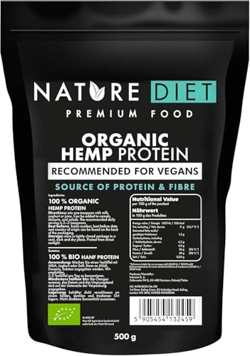 Nature Diet Bio Hemp Protein | 500 g | EU-Certified Organic | Plant-Based Protein Powder | High in Fibre | Vegan, Gluten-Free & Lactose-Free | Ideal for Smoothies, Shakes & Baking