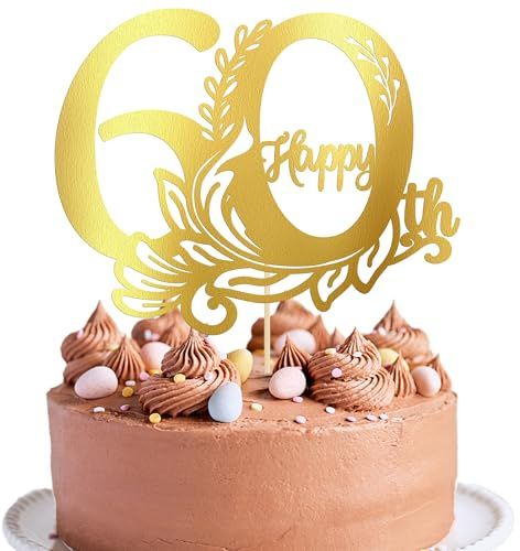 Gyufise 1Pcs Happy 60th Birthday Cake Topper 60 Fabulous Cake Topper Cheers to 60 Cake Decoration for 60th Birthday Anniversary Party Decoration Supplies Gold