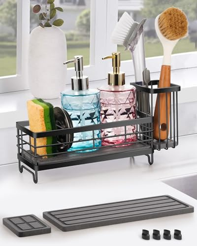 ARTLEO Kitchen Sink Caddy with 2 Water Absorbent Diatomite Stone Sink Tray,