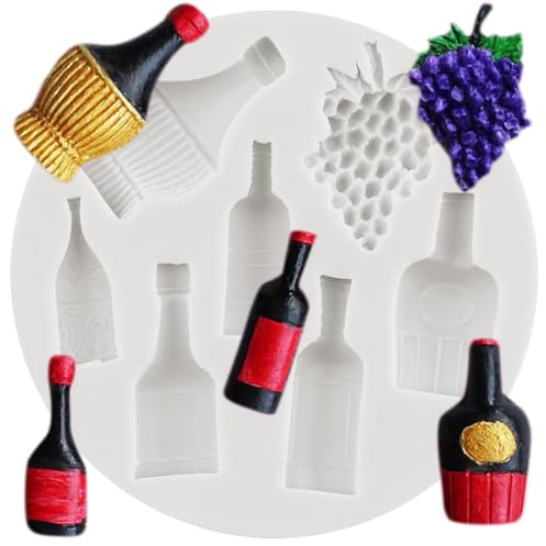 Sijiangmold Silicone Moulds for Wine Bottles Grapes Champagne Bottles Fondant Mould for Cake Decoration Chocolate Cupcake Topper Candy Polymer Clay Gum Paste