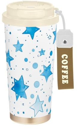 Amooorous Blue Stars and Bubbles - Vaso decorativo para café de viaje con tapas, taza de café de acero inoxidable para llevar bebidas frías y calientes, fugas de 17 onzas
