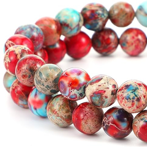 45-47 Pezzi Perline di Diaspro Blu Marrone Perline di Pietre Preziose Naturali di Sedimenti Marini Reali 8mm Tonde Colorate per Collane Bigiotteria Braccialetti Fai Da Te Creazione di Gioielli
