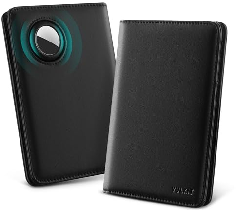 VULKIT Passport Holder Travel Wallet with AirTag Holder, RFID Blocking Leather Travel Document Orangizer with Passport Slot, Business & Credit Card Slots, Boarding Pass Pocket