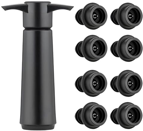 9Pcs Set Wine Stopper Vacuum, 8Pcs Wine Stoppers for Wine Bottles, Reusable Champagne Stoppers with and A ABS Pump, Preserves Freshness for Home and Restaurant Use ﻿