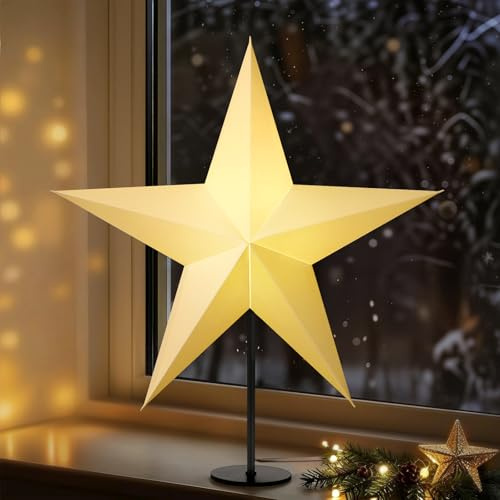 Lewondr 3D Papiersterne Weihnachten Tischlampe, Fünfzackige Sterne, E14