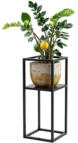 FRAMADO - Blumenständer - Pflanzenständer aus Metall - 24,5x24,5x60cm - für Wohnzimmer, Küche, Büro - Loft, Industrial Style - Schwarz, Korrosionsbeständig, Modern, Eckig - CORDA