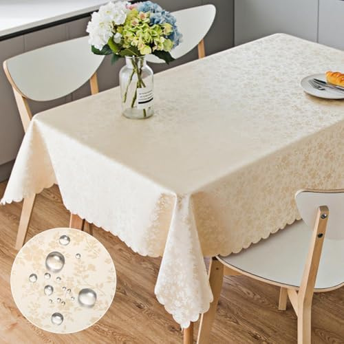 Tischdecke Outdoor abwaschbar 100x140 Wachstuch Beige Rechteckig, Pflegeleicht & Wasserfest Abwischbare Wachstuchtischdecke,deko für Hochzeit,Silvester,Halloween,Weihnachten,Esstisch,Feste