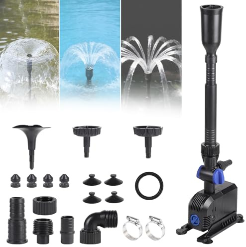 EFUTURETIME Pompe de Bassin 900 L/H 20W, Pompe pour Fontaine Exterieur avec 3 Buses 5m Câble, 1,5m Hauteur Manométrique, Paysage Aquatique Parfait pour Bain d'oiseaux Aquarium Etang Jardin