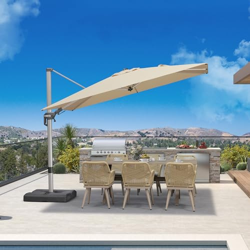 PURPLE LEAF Parasol Rectangulaire 3 x 2 m Inclinable Rotatif 360°, Beige | Balcons et petites cours, Mât: aluminium, coloris champagne raffiné, Double fonctionnalité de pivot et d'Inclinaison, UPF 50+