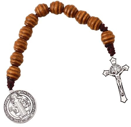 ZWTPGKRD Rosario de bolsillo portátil con crucifijo y símbolo de Benedicto, unisex, cuentas de oración, accesorios de muñeca, regalo religioso, rosario de aleación, talla única, como se describe, como
