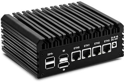 ROUAFWIT Fanless Firewall Mini PC N6005,4C/4T,4X 2.5 GBe LAN/4USB/HD/DP/Tpye C/TF, OPNsense/AES-NI Router Netzwerk Security,DDR4 0G RAM 0G SSD Barebone,Dual Display