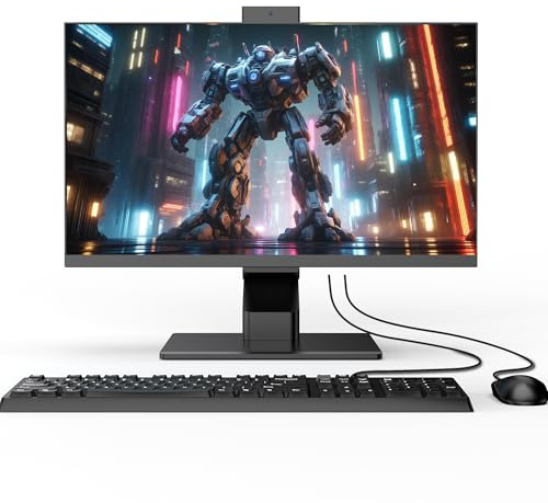 PC tout-en-un avec écran tactile Quad-Core N95 (jusqu'à 3,4 GHz), 16 Go de RAM, 512 Go SSD, écran tactile de 23,8 pouces, webcam pop-up, WiFi double bande, Bluetooth 4.2, souris et clavier filaires.