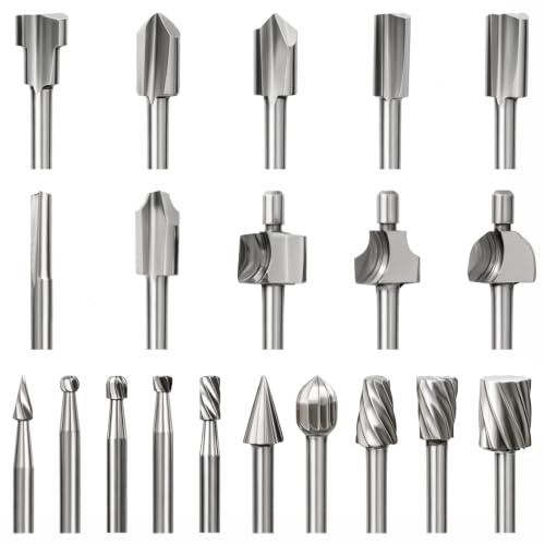 Josaton 20Pcs HSS Router Bits and Wood Carving Bits Set for Dremel Tool | Wood Rotary Burrs Accessories for DIY Carving Trimming Grooving Drilling Engraving