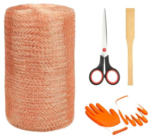 PLLYPE Cinta de cobre contra caracoles, red de cobre, 12,7 cm x 6 m, alambre de cobre contra, caracol elevado, valla de caracol de cobre, 100% alambre de cobre, lana de cobre con tijeras y guantes