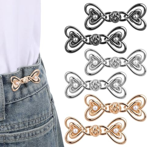 6 Stück Hosen Enger Machen Clip Pearl Jean Knopfnadeln Verstellbare Hose Verkleinern Clip Hosen Taillenspanner Ohne Nähen für Damen Hose Jeans Rock Röcke Ärmel