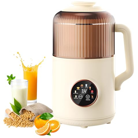 1 200 ml nötmjölkberedare med självrengöring, perfekt för mandelmjölk, sojamjölk och smoothies, högpresterande motor med ljudisolering, BPA-fri inkl. receptbok
