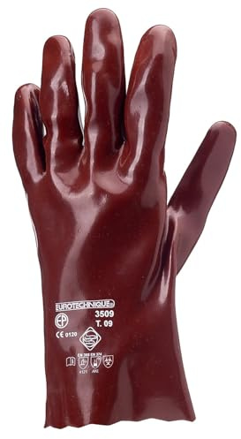 Eurotechnique – Lot de 10 Paar Handschuhe PVC rot auf Halterung Baumwolle 3635-Eurotechnique Größe – 10, Länge – 27 cm