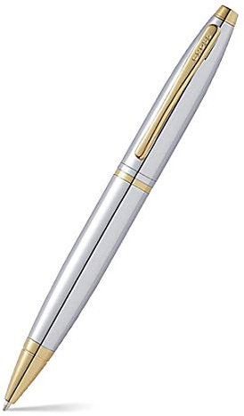 Cross Calais Kugelschreiber Medalist (Drehmechanik, Strichstärke M, Schreibfarbe: schwarz, inkl. Geschenkbox) chrome/gold