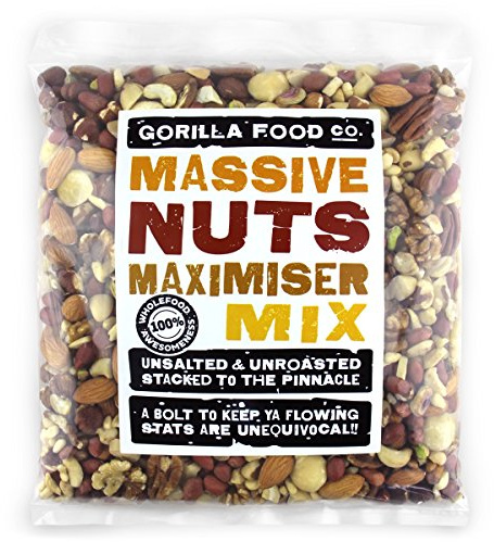 Gorilla Food Co. Massive Nuts Maximiser Deluxe Mixed Nuts (w/Macadamias) - 800g | Raw | Unsalted | 10 Nut Mix | Resealable Pack