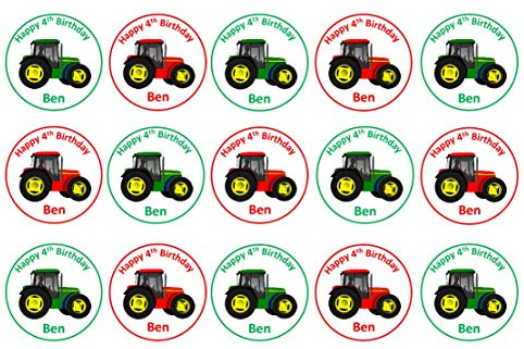15 x 2 inch cupcake toppers Tractor edible icing personalised