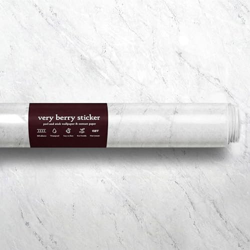 VERY BERRY STICKER Marble Vinyl Wrap (White, 40 x 200 cm, 1 Pack) | Authentic marble pattern, Waterproof, Kitchen vinyl wrap, For worktop, Self-adhesive, Sticky back plastic
