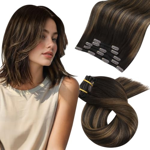 Moresoo Clip in Extensions Echthaar Weiches Glattes 25 cm 5 Stück 80g | Remy Echthaar,Seidig Glatte Struktur,Natürlicher Look,Mehr Volumen,Für Alltag Und Events Geeignet,Weiche Haarqualität Neu