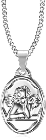 BOBIJOO Jewelry - Pendentif Médaille Ange Gardien Gabriel Baptême Naissance Enfant Bébé Acier Argenté Chaîne