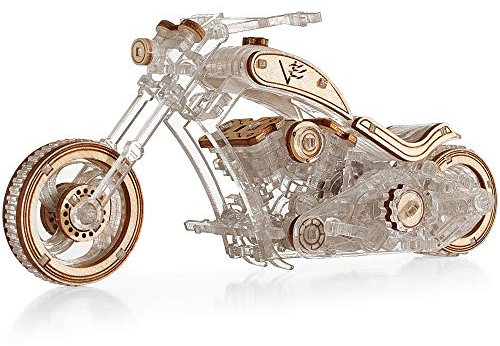 VETER Chopper-V1 Motorrad 3D Holzbausatz für Erwachsene und Teenager, ohne Kleber inkl. Anleitung und Antrieb - Mechanisches Modell - Holzpuzzle